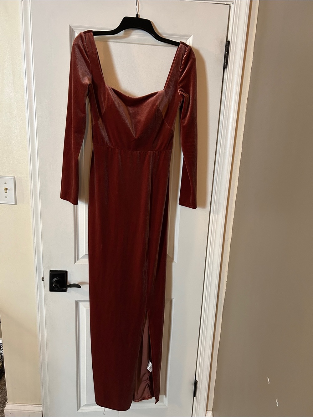 Jenny Yoo Long Sleeve Velvet Maxi Dress - Rust